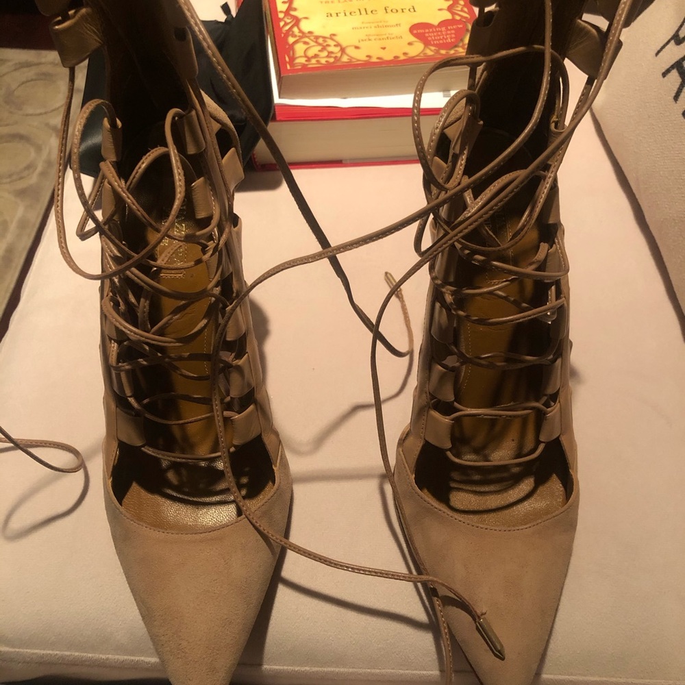 Aquazzura Beige Lace-Up Heels